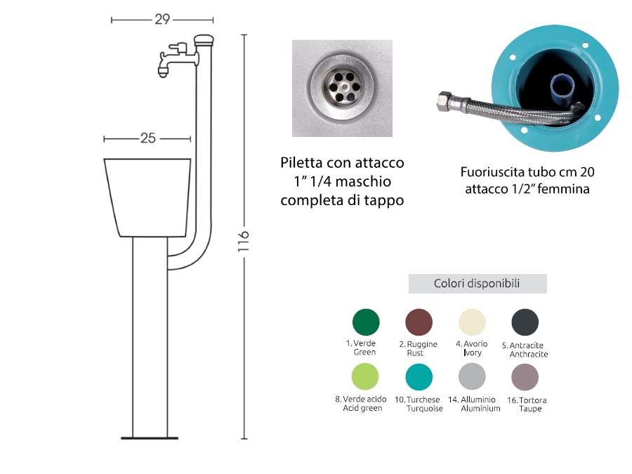 BEL FER Fontanella in ferro bel-fer 42/ARRC modello cactus con vaschetta alta e 2 rubinetti