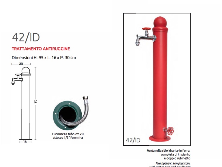 BEL FER Fontanella stile idrante in ferro bel-fer 42/id doppio rubinetto - rosso