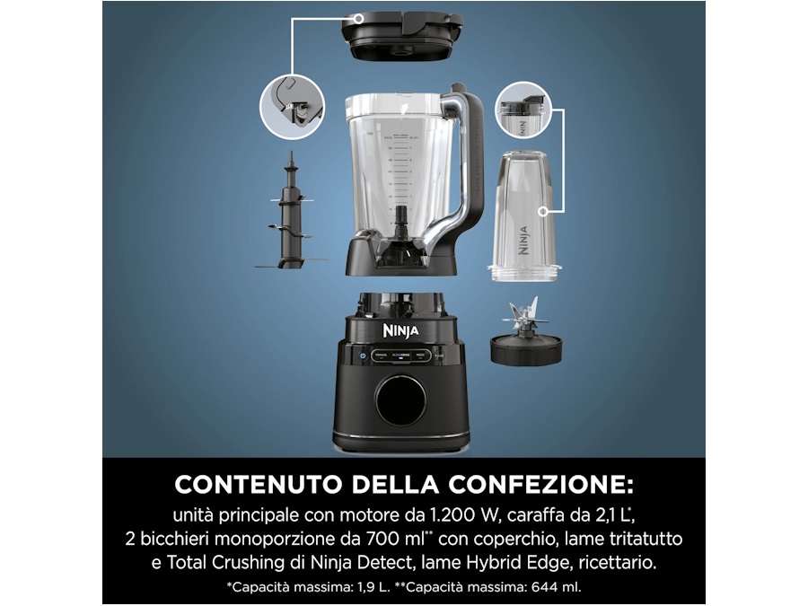 NINJA Frullatore ad alta potenza Ninja Detect con 2 bicchieri per smoothie TB301EU