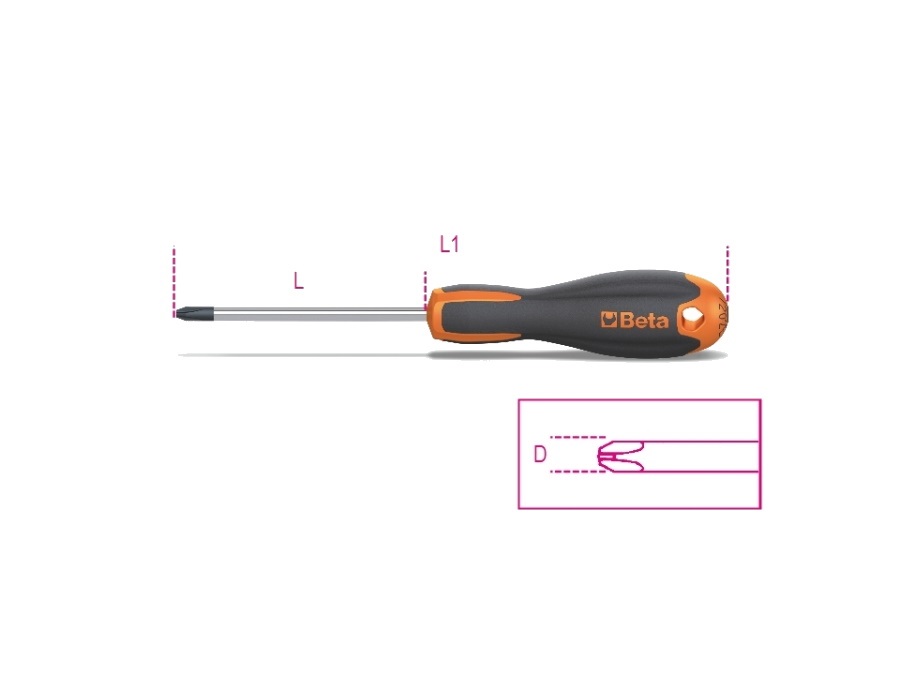 BETA UTENSILI Giravite Evox per viti con impronta a croce Phillips cromati punta nera