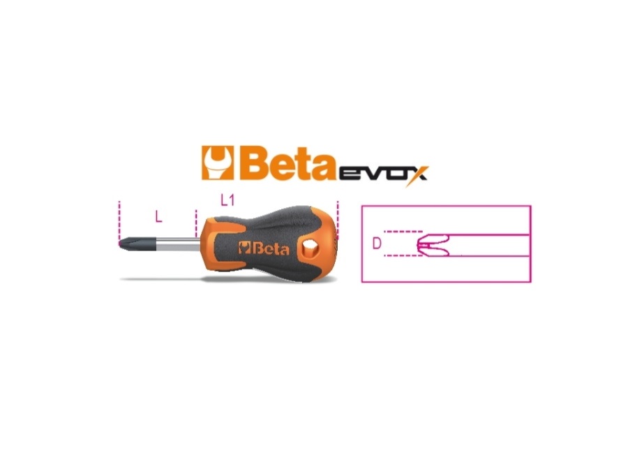 BETA UTENSILI Giravite Evox per viti con impronta a croce Phillips®, tipo cortissimo cromati punta nera