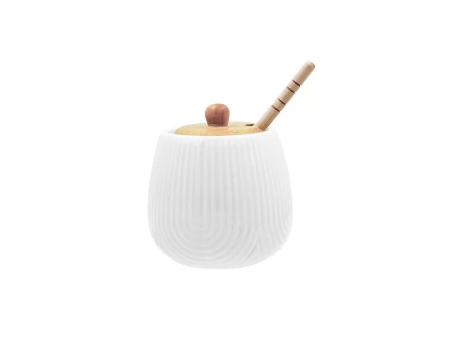 LA PORCELLANA BIANCA Intavola, mieliera righe con coperchio, 250 ml