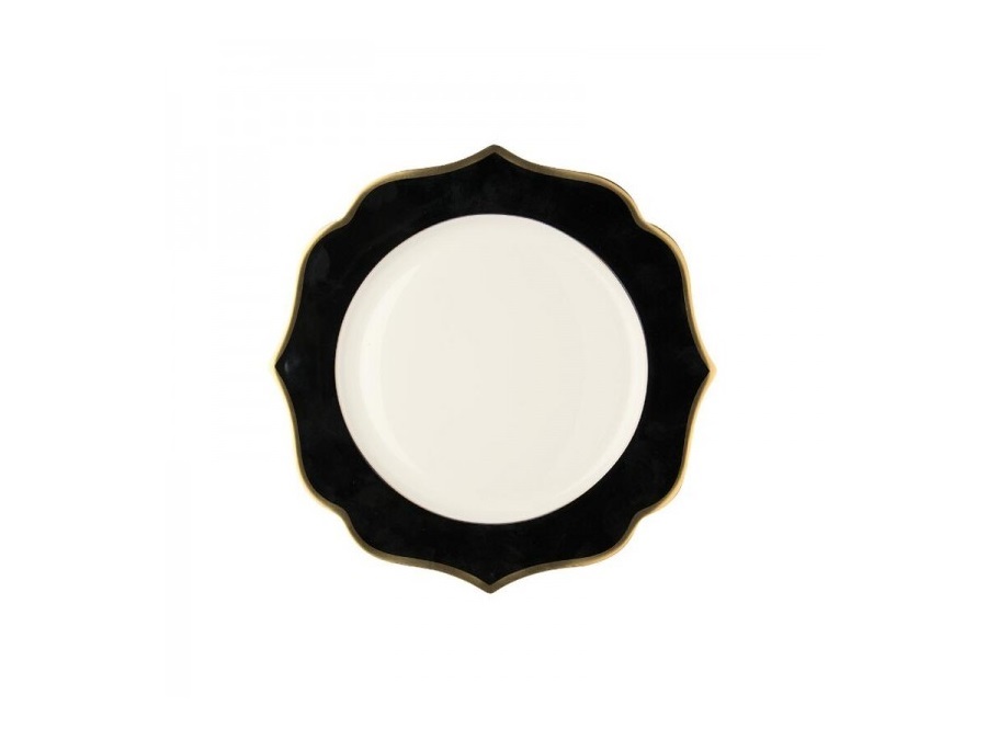 LE COQ Ionica nero con filo oro, piatto piano 26,5 cm