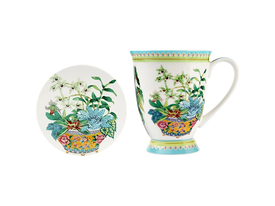 MAXWELL & WILLIAMS Jardin, mug con sottotazza orchidea, 300 ml