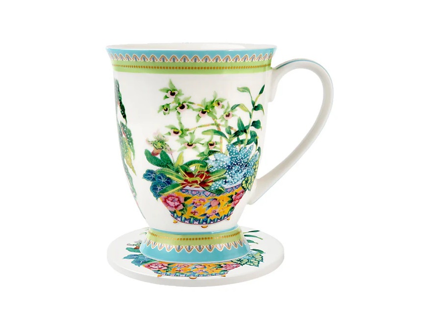 MAXWELL & WILLIAMS Jardin, mug con sottotazza orchidea, 300 ml