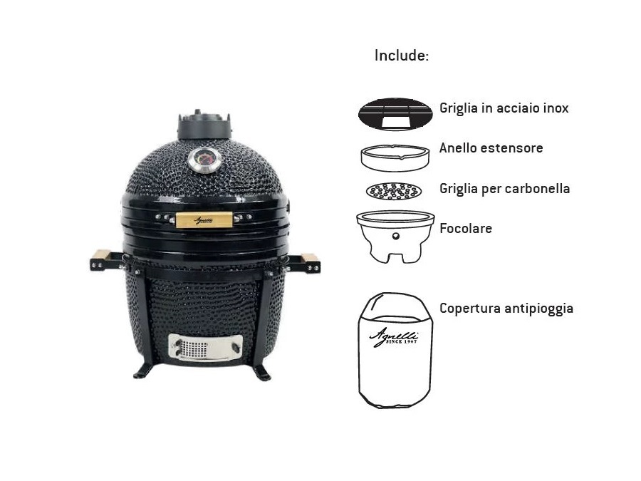 PENTOLE AGNELLI Kamado, barbecue compatto con supporto