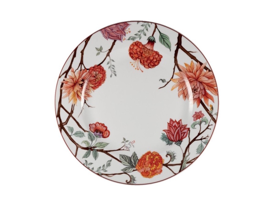 LE COQ Kepos, piatto piano bianco con fiori - Ø26,5 cm