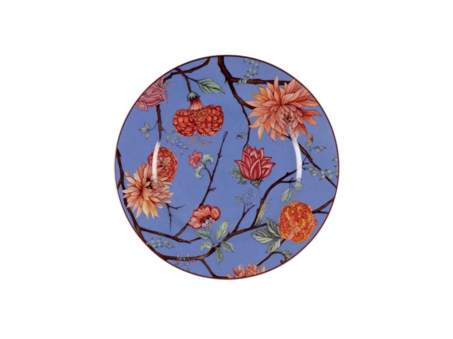 LE COQ Kepos, piatto rotondo azzurro con fiori - Ø31,5 cm