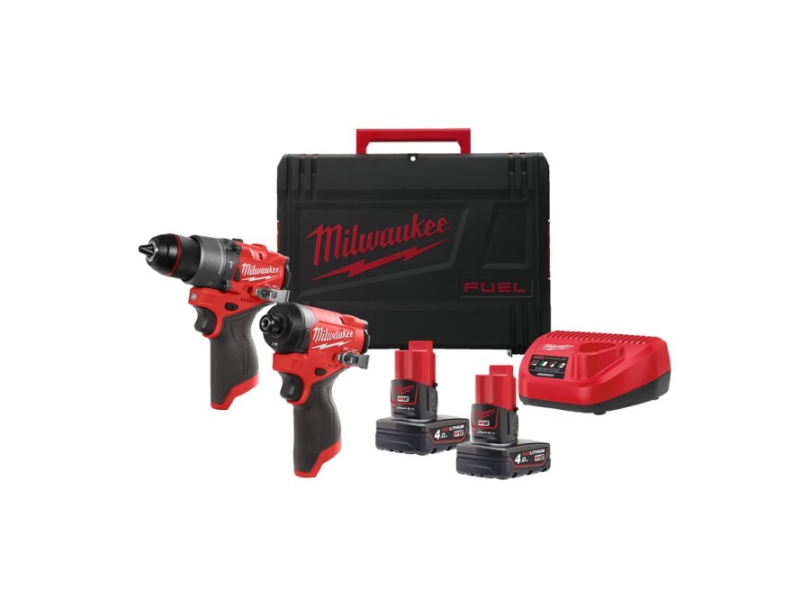 MILWAUKEE KIT M12 FUEL, TRAPANO CON PERCUSSIONE + AVVITATORE AD IMPULSI 1/4" HEX (12V)