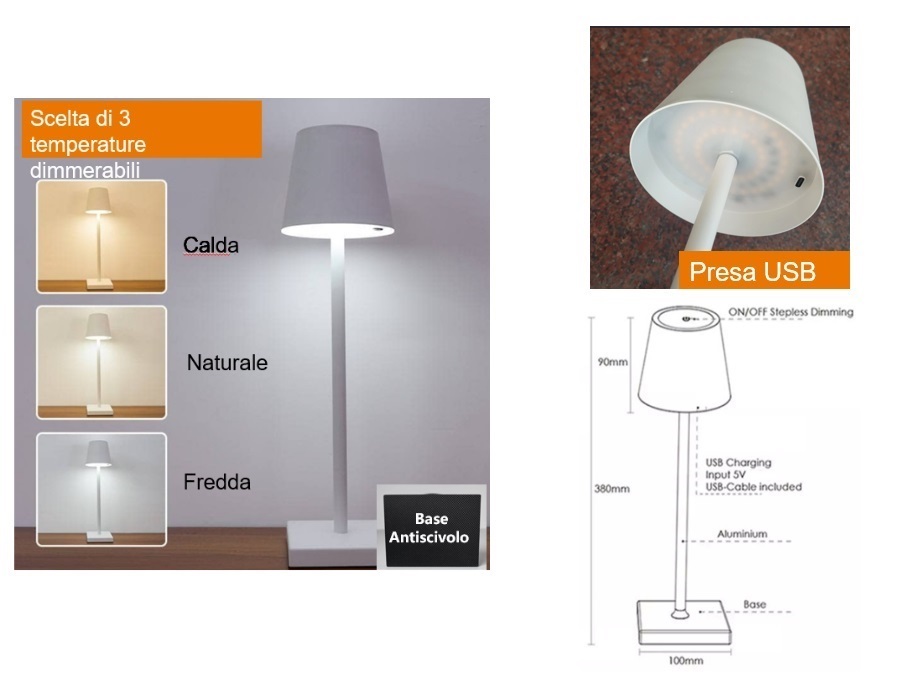 LIT Lampada da tavolo ricaricabile usb, nero
