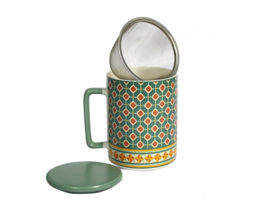 BRANDANI GIFT GROUP S.A.S. LE CEMENTINE, MUG GIRANDOLA CON TAPPO E FILTRO NEW BONE CHINA/INOX