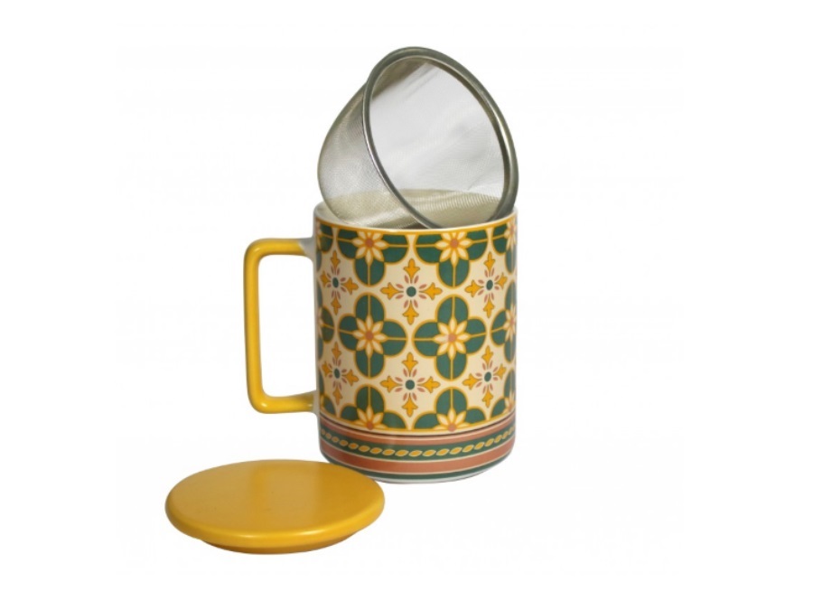 BRANDANI GIFT GROUP S.A.S. LE CEMENTINE, MUG INFIORE CON TAPPO E FILTRO NEW BONE CHINA/INOX