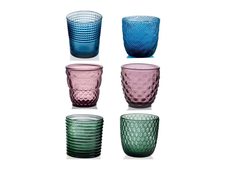 Ivv le coppie, set 6 bicchieri acqua blu/ametista/verde forme assortite