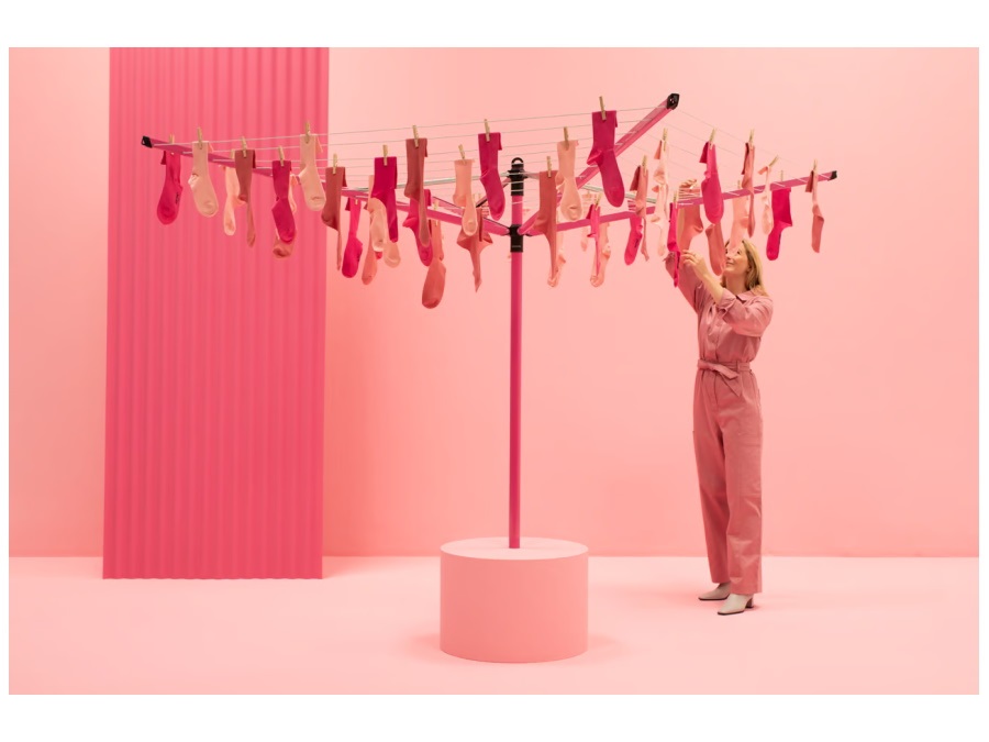 BRABANTIA Lift-o-matic, stendibiancheria a ombrello con picchetto e accessori, 50 m, spring pink
