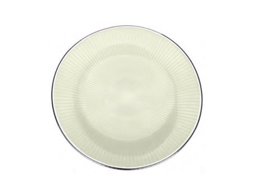 IVV Lirica, Piatto in vetro decoro bianco panna argentato 28 cm