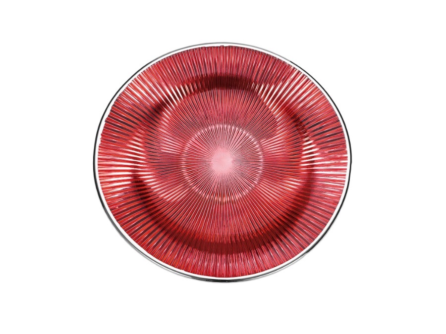 IVV Lirica, Piatto in vetro decoro rosso argentato 22 cm
