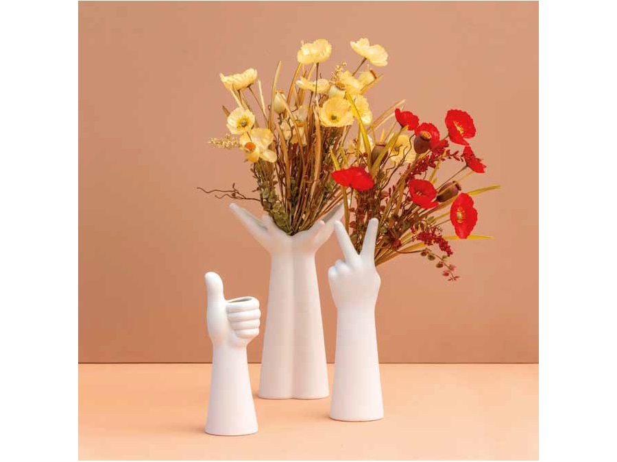 RITUALI DOMESTICI Love, Vaso bianco mani ok in porcellana 8,3x8,2xh25,5 cm
