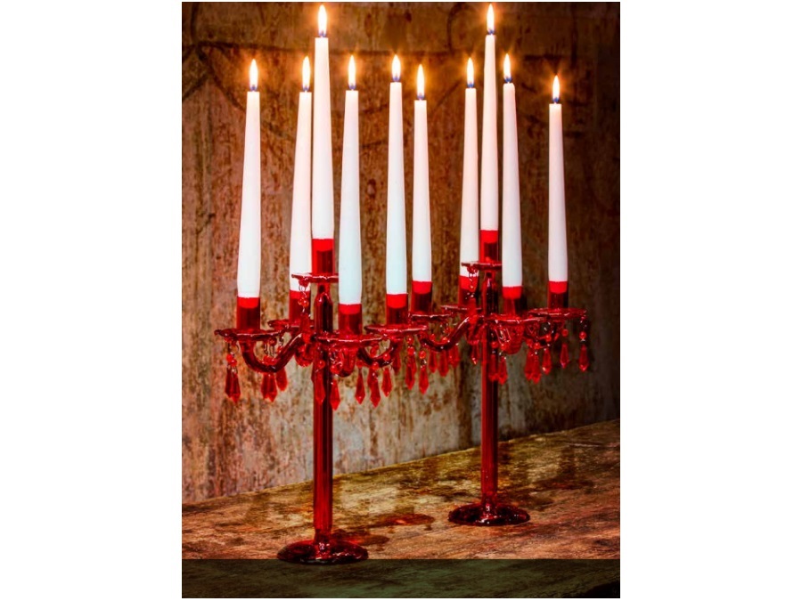 RITUALI DOMESTICI Luminando, candelabro gocce rosso 3 bracci 23,5x9,5x35,5 cm