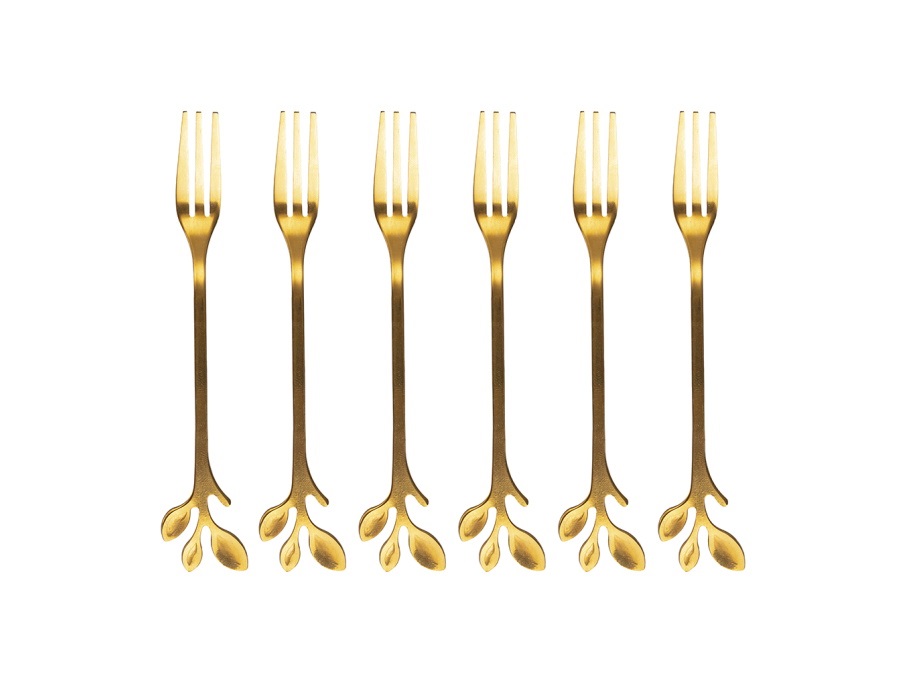 VILLA D'ESTE HOME TIVOLI Luxury, set 6 forchettine oro, impugnatura con foglioline, acciaio inox