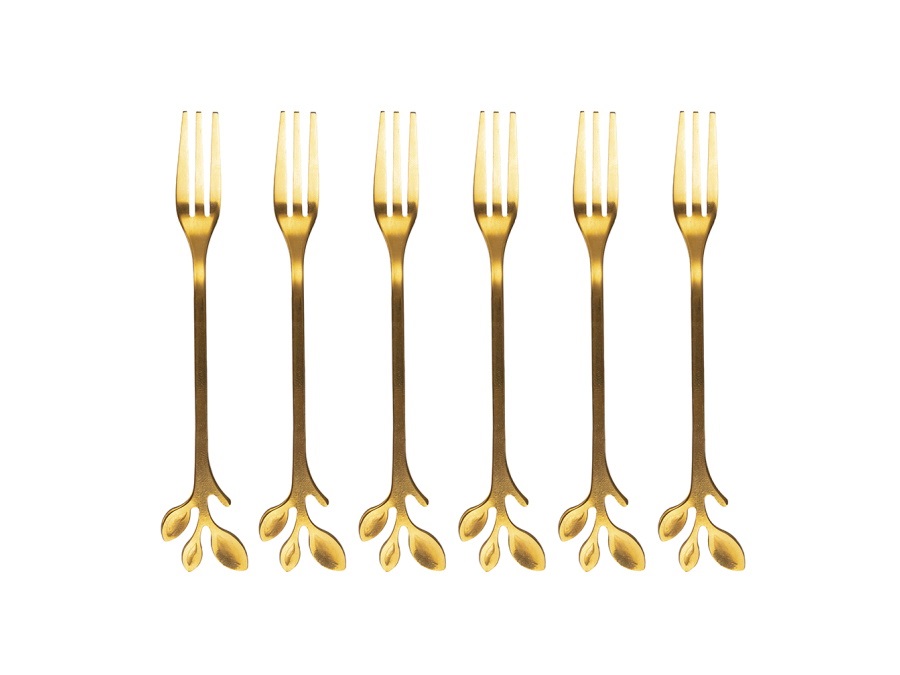 VILLA D'ESTE HOME TIVOLI Luxury, set 6 forchettine oro, impugnatura con foglioline, acciaio inox