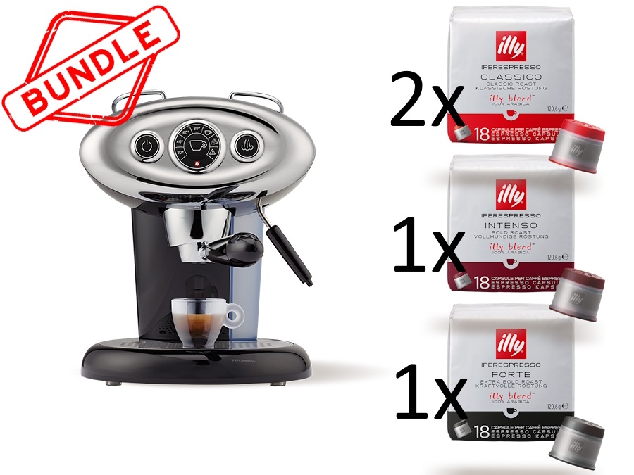 ILLYCAFFE' S.P.A Macchina caffè x7.1 nera + 2 confezioni caffè iperespresso tostato classico + 1 confezione caffè iperespresso tostato intenso + 1 confezione caffè iperespresso tostato forte