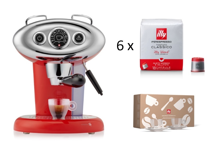 Illycaffe' s.p.a macchina caffè x7.1 rossa+6 confezioni caffè iperespresso  tostato classico+tazzine