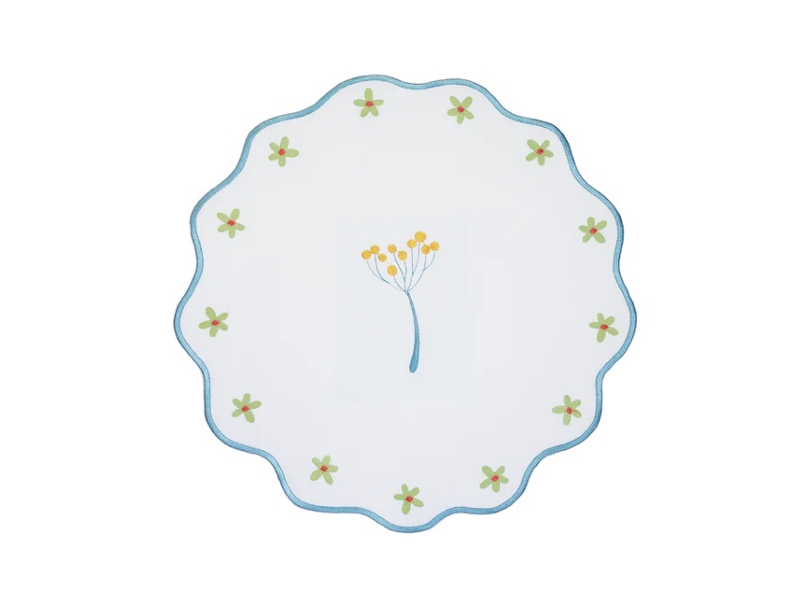 BACI MILANO Mamma mia, Tovaglietta Tonda Ricamata bordo azzurro Ø38 cm