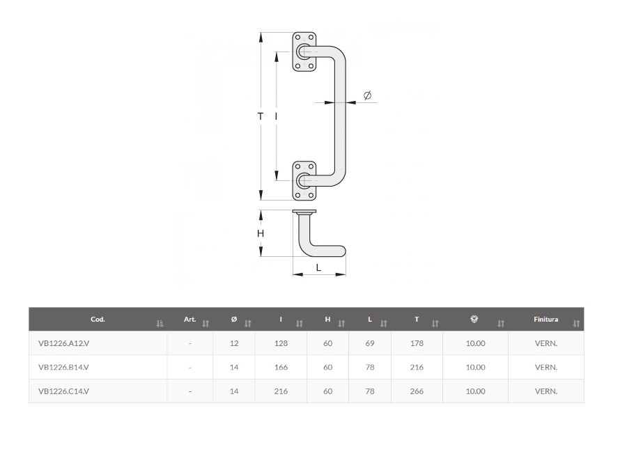 FAC S.R.L. Maniglia flangiata 4 curve a fissare, VB1226.B14.V