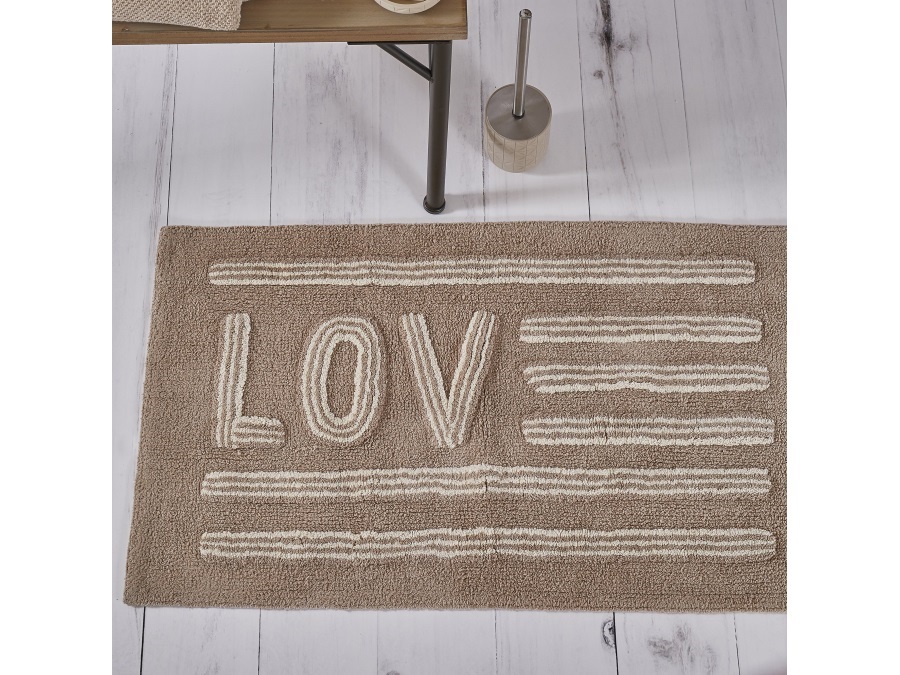 MAISON SUCREE Messaggi love, tappeto in puro cotone con trattamento antiscivolo 50x90, marrone