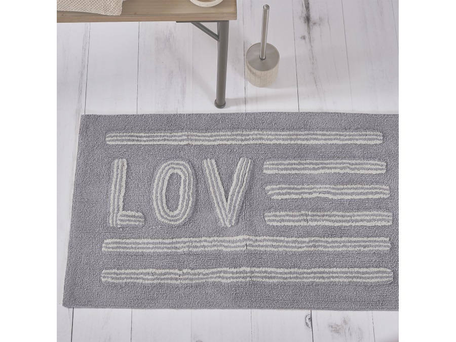 MAISON SUCREE Messaggi love, tappeto in puro cotone con trattamento antiscivolo 70x130, grigio