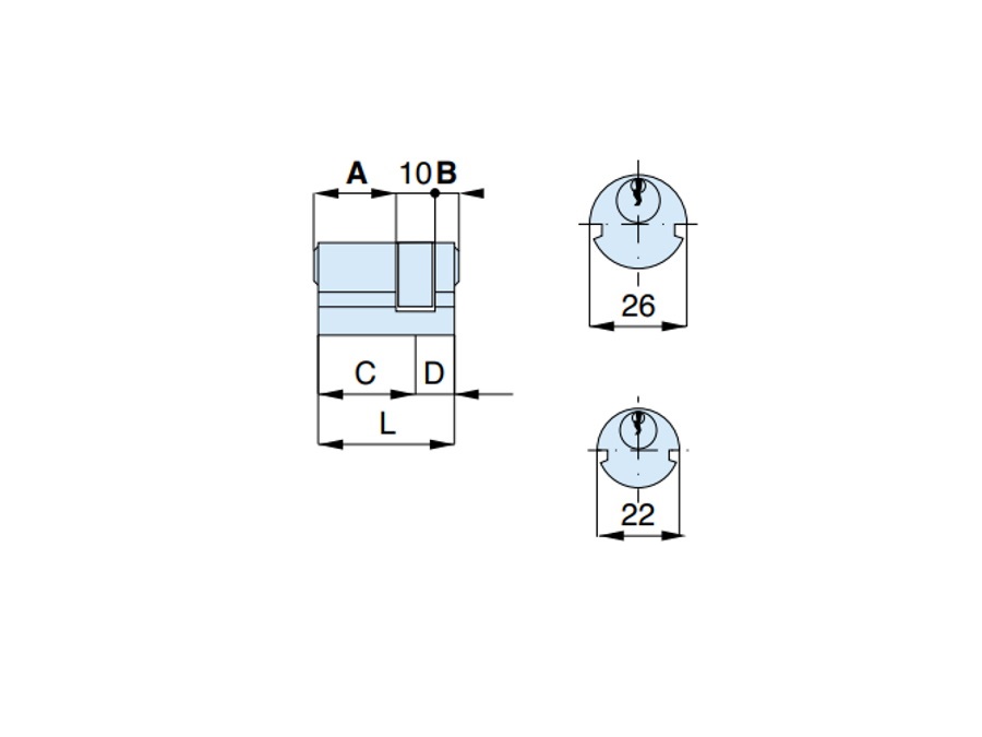 MG SERRATURE META' CILINDRO Ø 26, Ø 22 - 23x10x5 mm