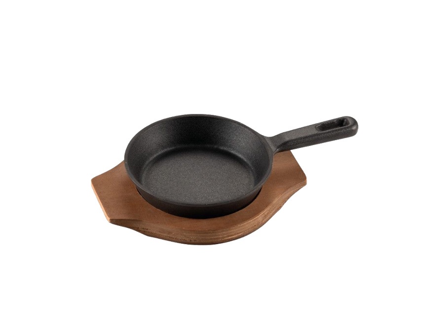 ILSA Mini padella in ghisa smaltata con vassoio in legno - Ø 12 cm