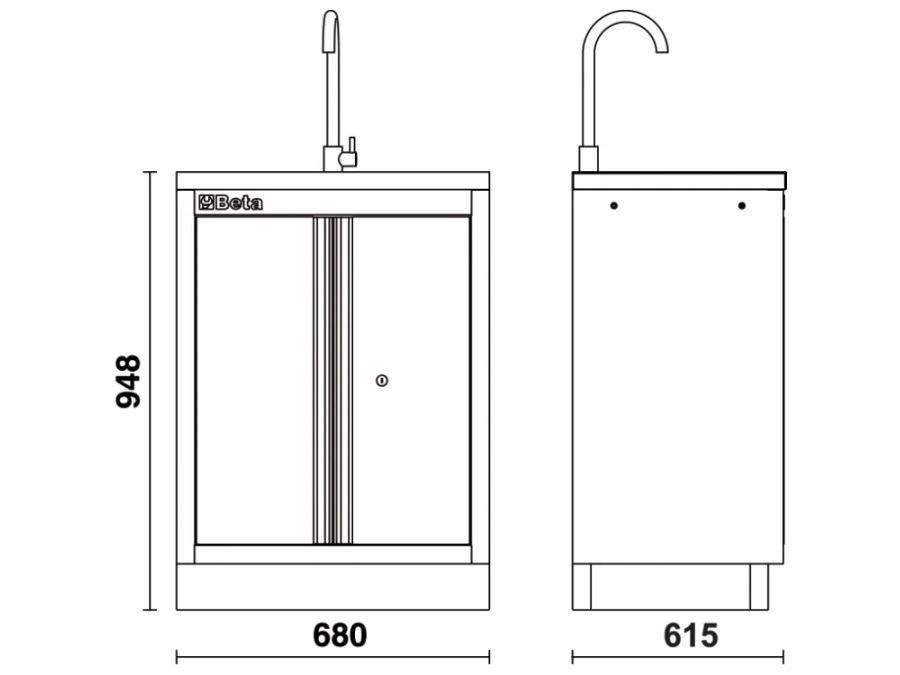 BETA UTENSILI Modulo fisso con lavandino integrato per arredo officina C45PRO 2.0