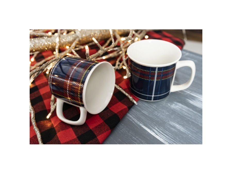 VILLA D'ESTE HOME TIVOLI Mug 350 ml in new bone china, Tartan Blu