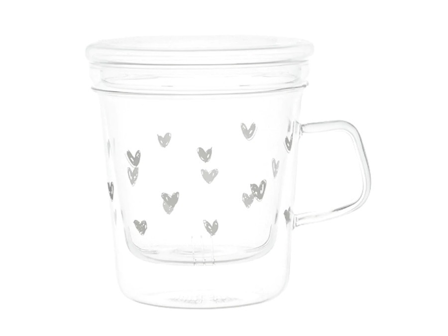 SIMPLE DAY LIVING & LIFESTYLE Mug con Infusore Tappezzeria Cuori, 400 ml