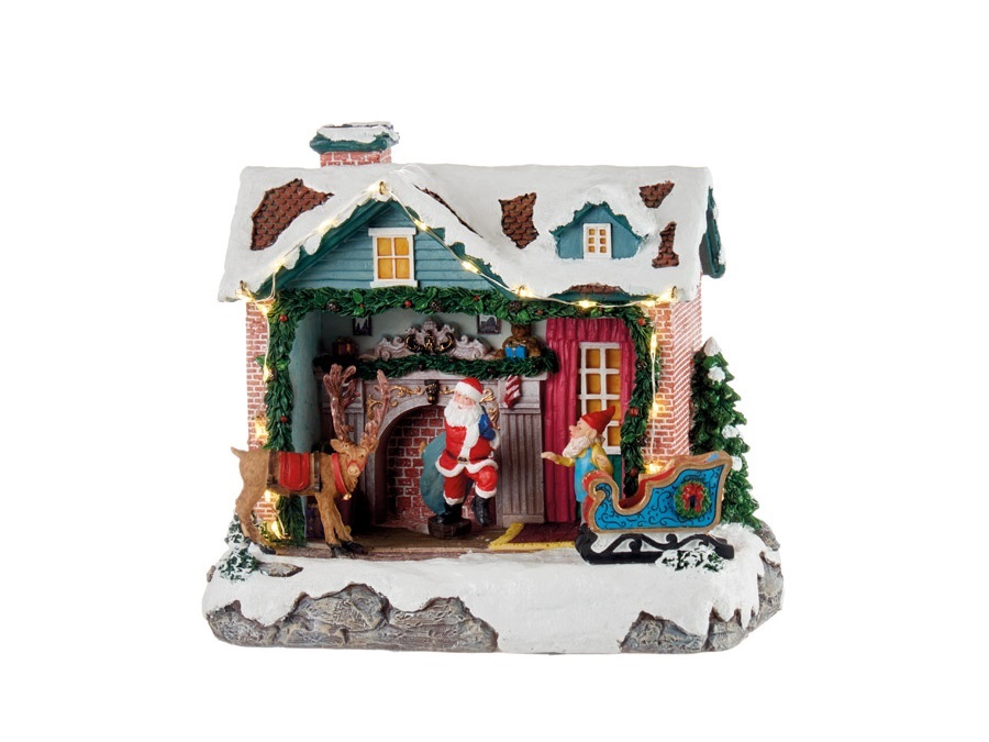 L'OCA NERA My sweet home, casa di Babbo Natale con slitta con led movimento e musica 21x14x20h