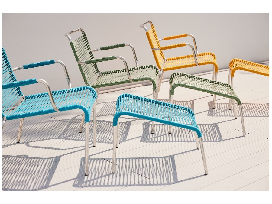 FIAM S.P.A. Mya spaghetti lounge, poltrona con braccioli ottanio