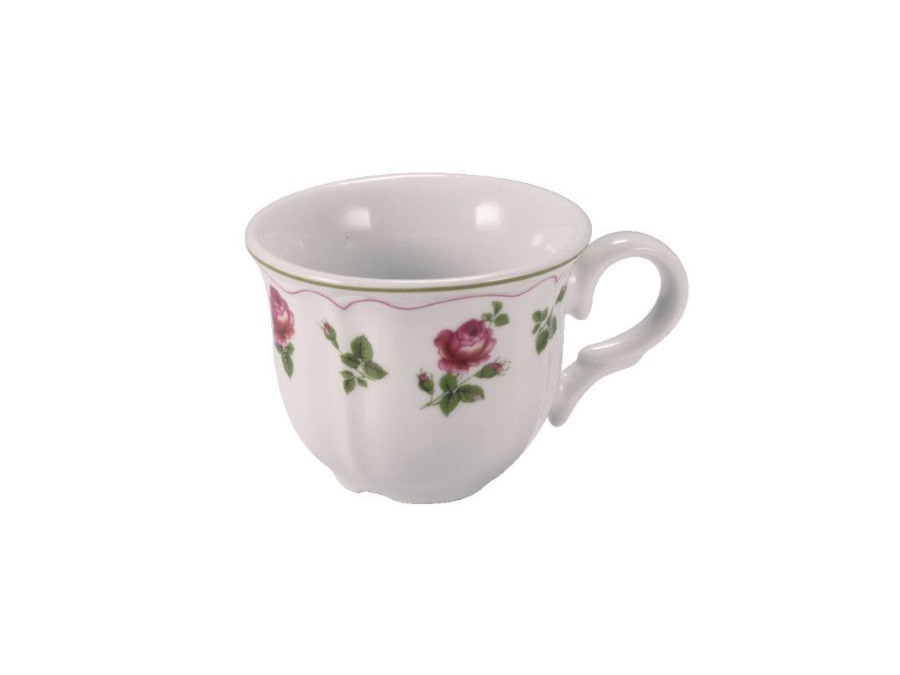 LE COQ NEOS ANTHIROS, Tazza da tè bianca con bordo verde e fiori cl 20