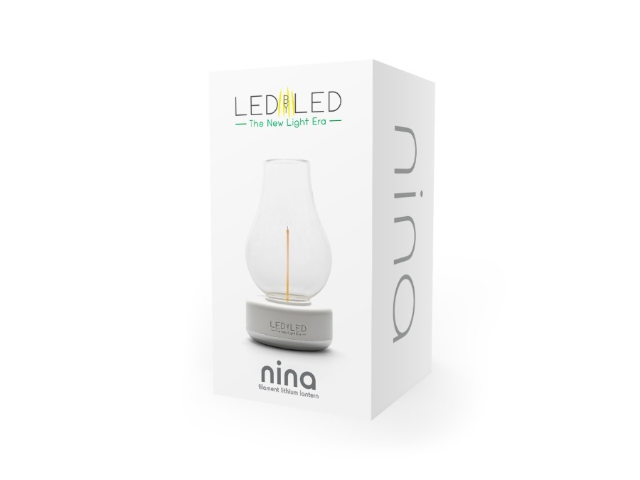 Ledbyled nina, lampada da tavolo led senza fili in vetro clear - base  bianca/argento