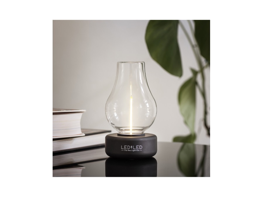 LEDBYLED Nina, lampada da tavolo led senza fili in vetro clear - base nera