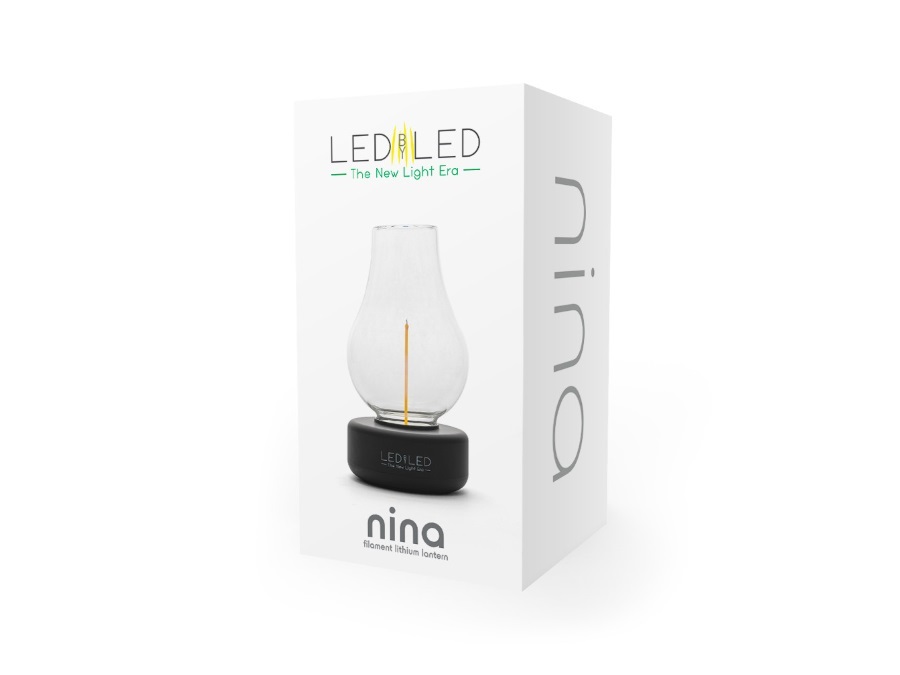 LEDBYLED Nina, lampada da tavolo led senza fili in vetro clear - base nera