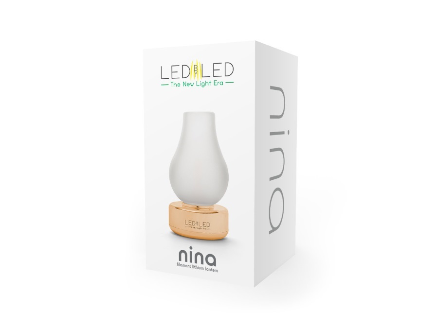 LEDBYLED Nina, lampada da tavolo led senza fili in vetro frost - base ottone