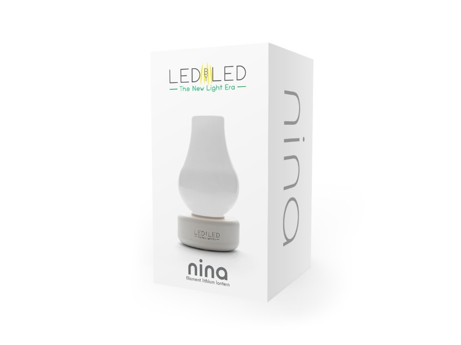 LEDBYLED Nina, lampada da tavolo led senza fili in vetro milky - base bianca