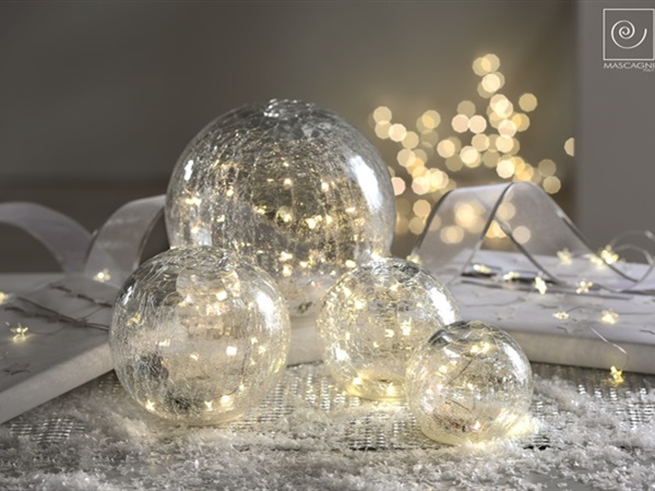 MASCAGNI CASA Sfera Palla in Vetro con LED 12cm Decorazione Natalizia