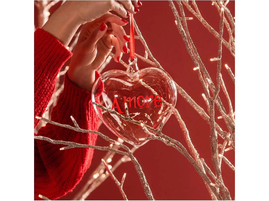 SIMPLE DAY LIVING & LIFESTYLE Pallina in vetro cuore amore rosso, Ø15 cm