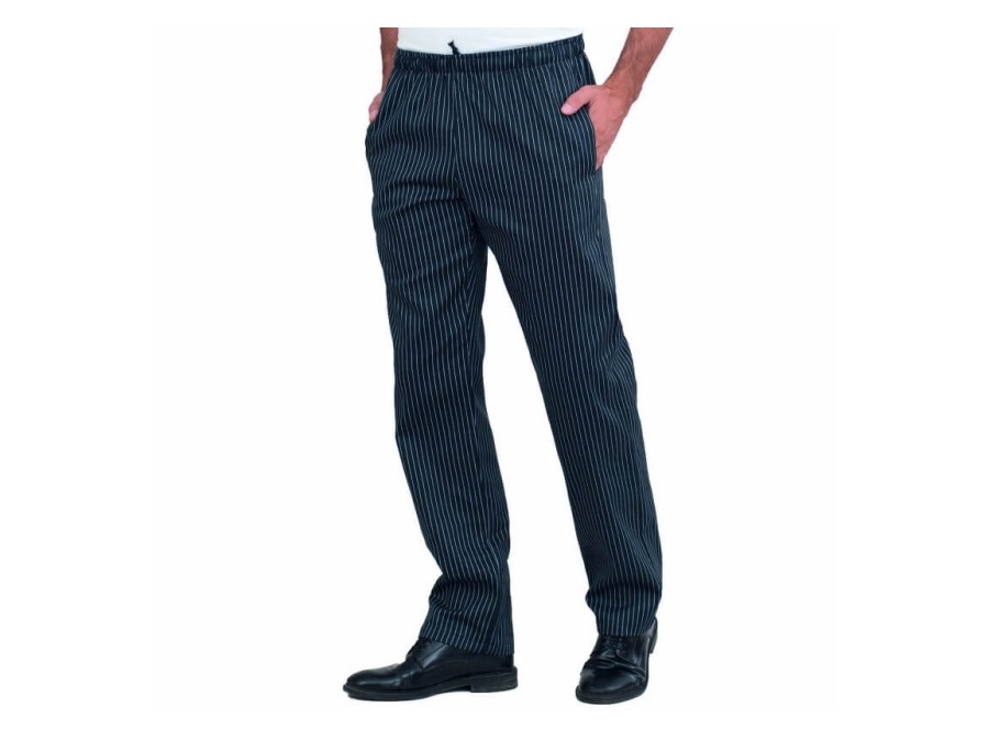 SIGGI GROUP SPA Pantaloni chef unisex, gessato, nero/bianco