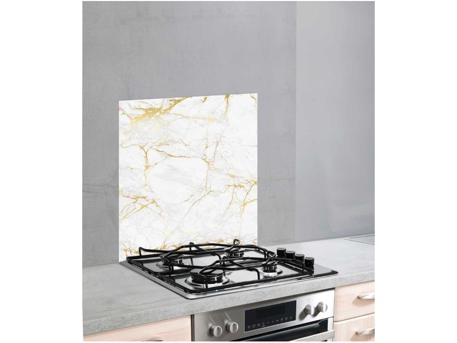 WENKO Paraspruzzi in vetro temperato marmo oro, 60x70 cm