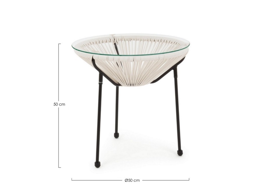 BIZZOTTO Parker, tavolino con vetro bianco Ø50 cm