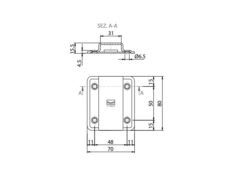 COMUNELLO PASSANTE PER ASTA 30x10 mm, ART. 691 G