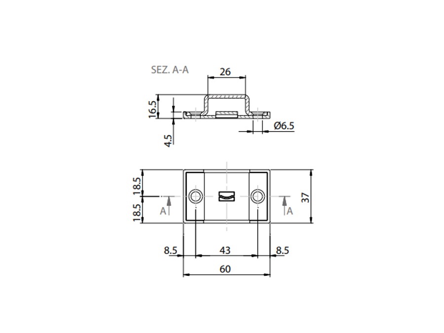 COMUNELLO PASSANTE PER ASTE 25x10 mm, ART. 691 P